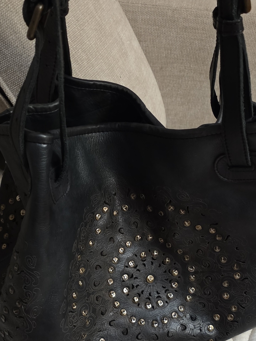 Black Studded Leather Shoulder Bag